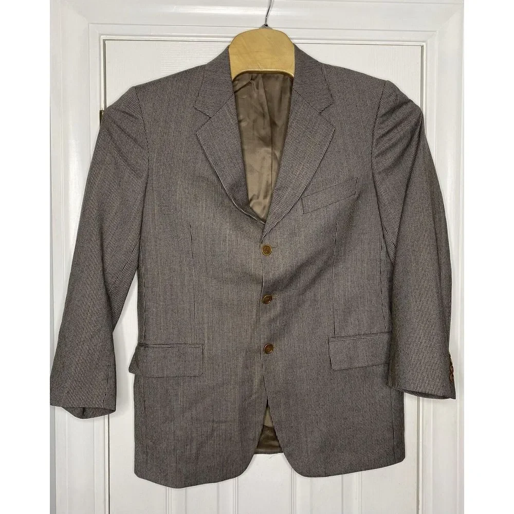 Ermenegildo Zegna Tessuto Mens Wool Three Button Sport Coat Brown White 50‎